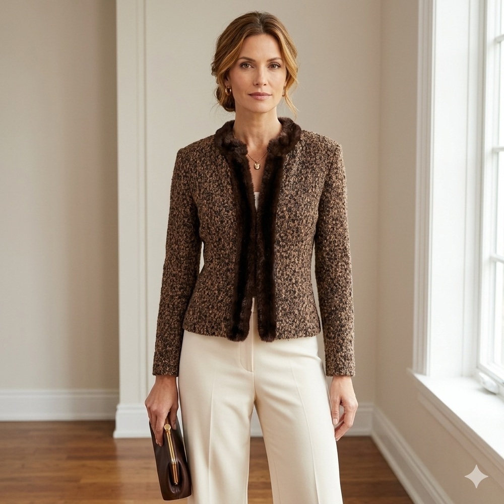Rabbit Rabbit Rabbit Brown Bouclé Jacket with Faux Fur Trim